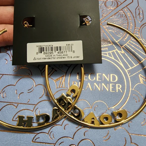 Coach x JLo Large Gold Hoop Earrings with Pave Crystals - Picture 9 of 13